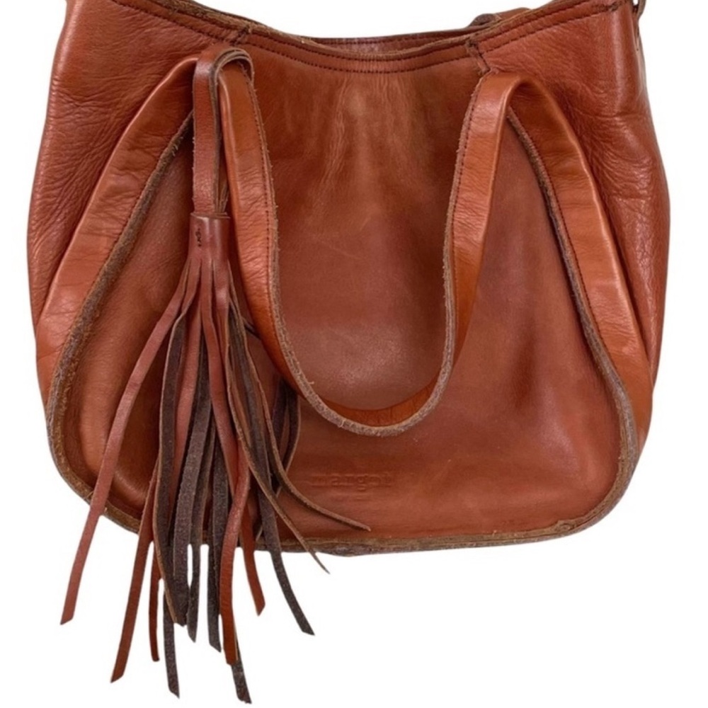 Margot Tan Leather Shoulder Bag with Tassel - Picture 4 of 9